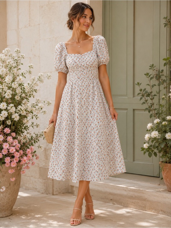 Tuckernuck Dresses & Skirts - O.P.T x Tuckernuck | Floral Smocked Puff Sleeve Midi Dress | Size S